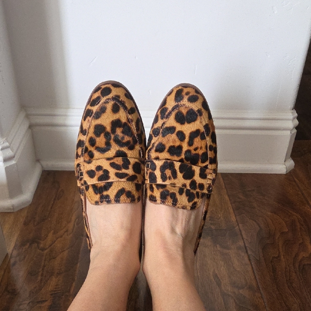 Madewell Women Penny Loafers In Leopard Calf Hair Size 9.5 Truffle Multi - Picture 5 of 5